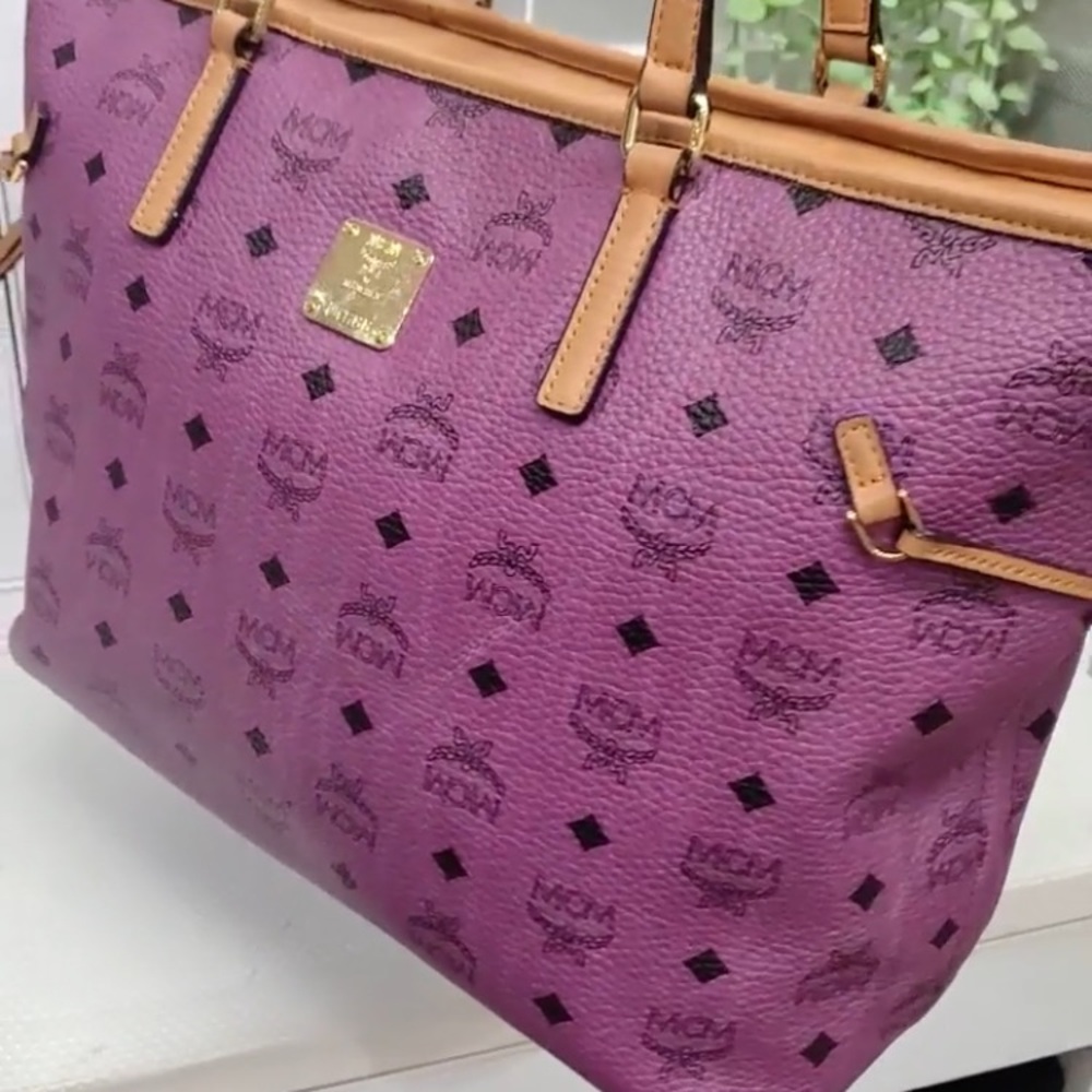 MCM Only Used Once! Custom Made Purple and Tan Monogram Tote Bag - Picture 4 of 16